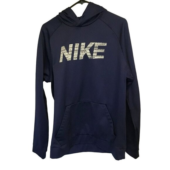 Nike Dri-Fit Men's Pullover Hoodie Pouch Pocket Sweatshirt Size Large Navy Blue - Picture 1 of 10